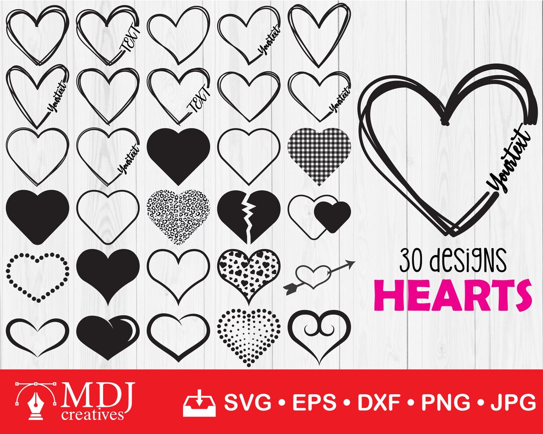 Doodle Heart SVG Cut Files: Handdrawn Valentine Designs (instant ...