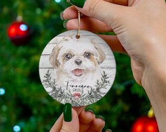 Custom Dog Ornament, Pet Ornament, Dog Xmas Ornament Shih Tzu, Custom Pet Ornaments, Personalize Gift, Dog Hat, Santa Hat Gift, Boss Gift