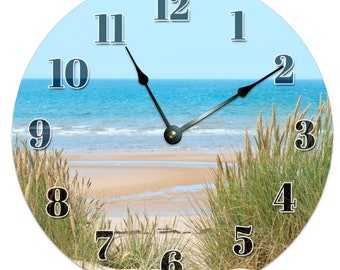Coastal Beach Dunes Clock, Silent Non-Ticking, Personalized Decor