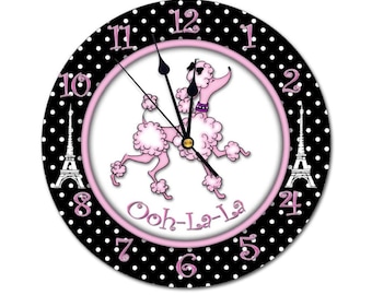 Pink Poodle Paris Wall Clock, Silent MDF Decor (10.5")