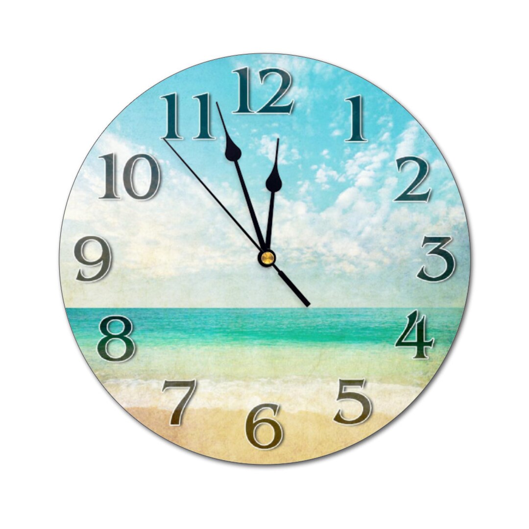 Number Less Clock Pattern 10.5 3139 Beach Scene Clocks Custom Round Non-ticking MDF Numberless ...