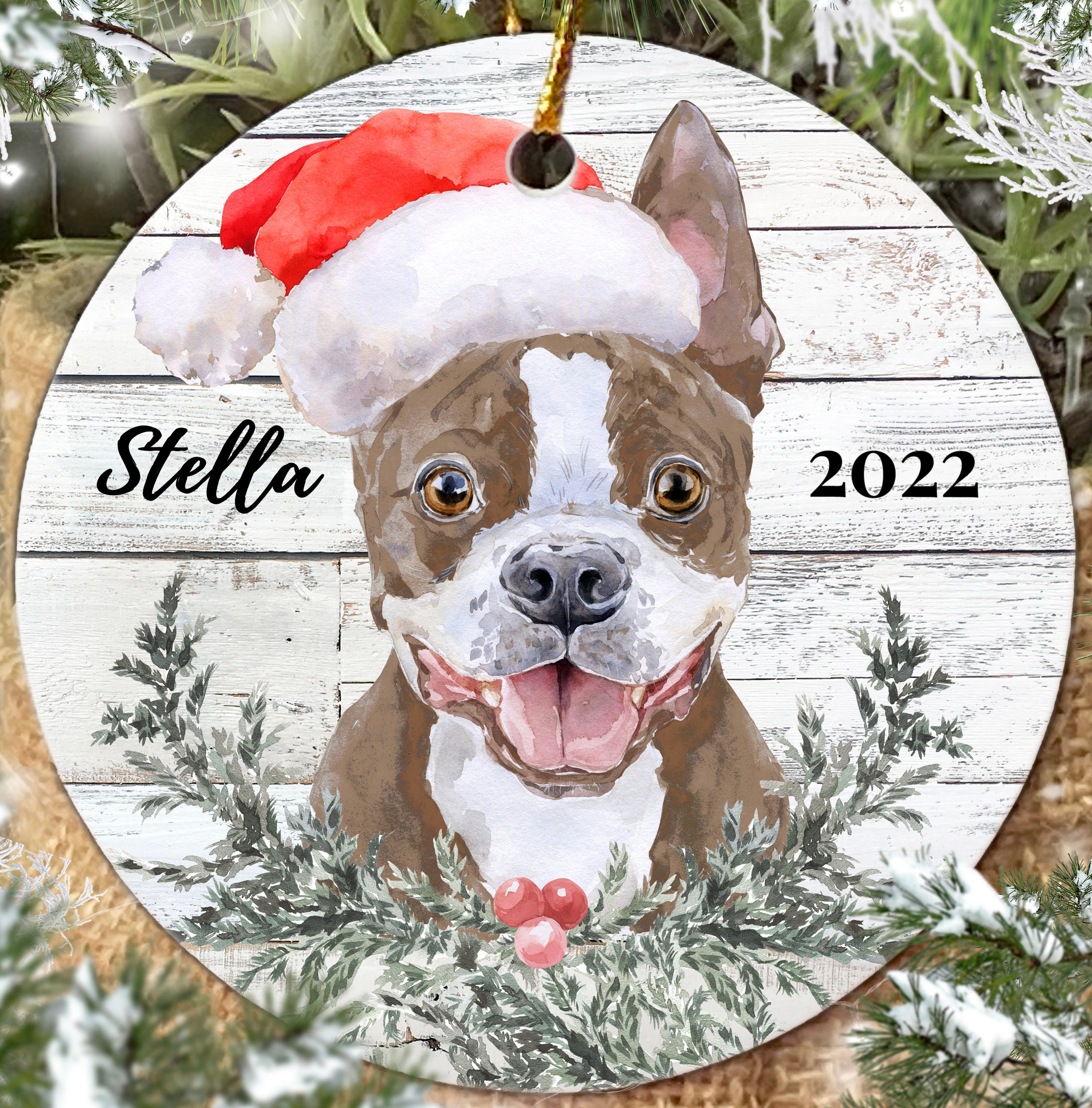 Boston Terrier Puppy Custom Dog Ornament, Pet Ornament, Custom Pet