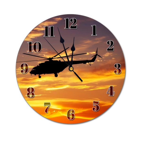 10.5" 4230 Helicopter Sunset Custom Round Non-ticking MDF Numberless Wall Clock