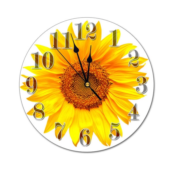 10.5 « 2110.5-10.5-su Jaune Tournesol Personnalisé Rond Non-Ticing MDF Numéroté Horloge Murale Numérique