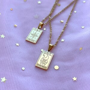Die Hohepriesterin der Stern Reversible Tarot-Karten-Halskette | Mondscheinkristall | Gold Edelstahl
