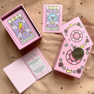 Ästhetische Mini-Tarotkarten Mondschein Kristall | Niedliche Pastell-Tarot-Karten | Tarotkarten in Reisegröße
