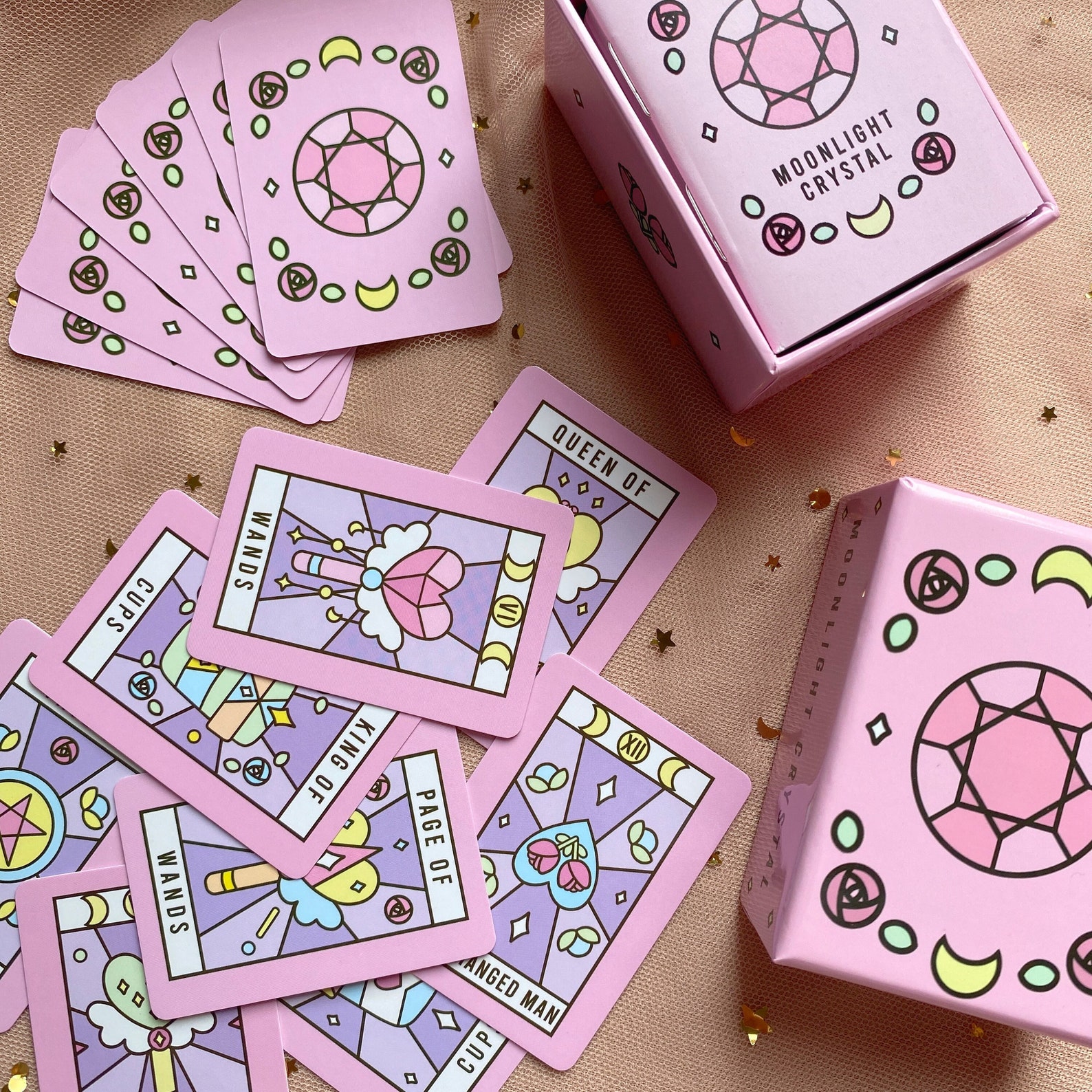 Aesthetic Mini Tarot Cards Moonlight Crystal Cute Pastel Etsy