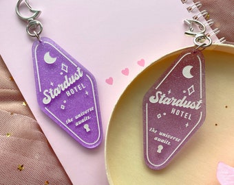 Stardust Hotel Acrylic Keychain | Motel Keychain | Hotel Keychain | Glitter Acrylic Charm