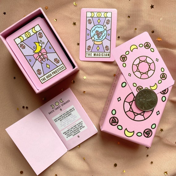 Aesthetic Mini Tarot Cards Moonlight Crystal Cute Pastel Etsy