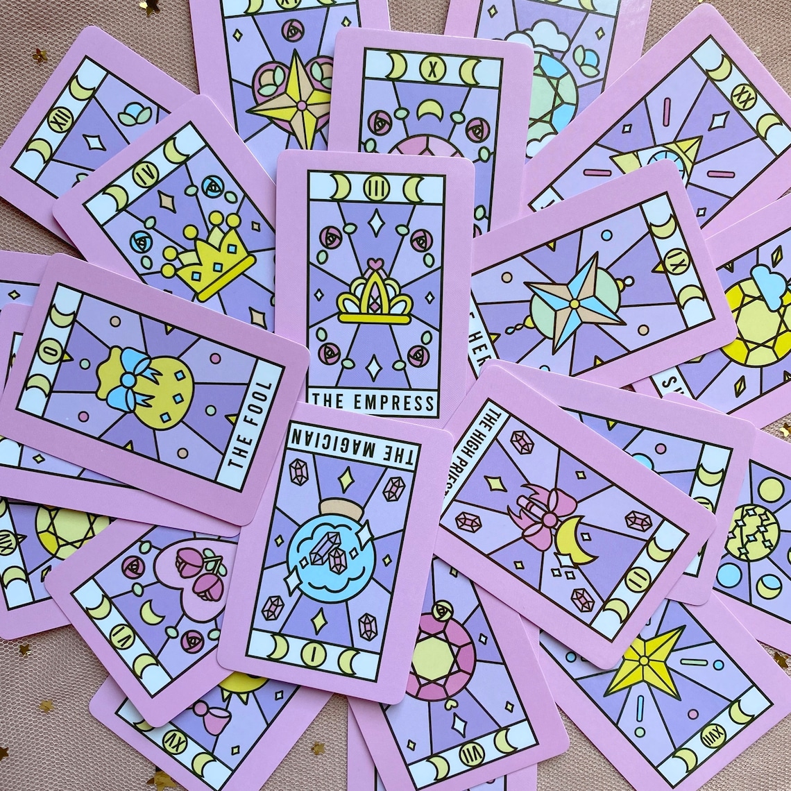 Aesthetic Mini Tarot Cards Moonlight Crystal Cute Pastel Etsy