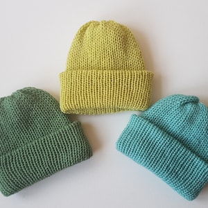 hand made knitted baby hat/ baby beanie/ rib hat/ chunky rib hat/ new baby gift/ green knitted hat / double layered hat/winter hat/