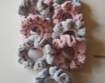 crochet hair bands/crochet hair scrunchie/ grey scrunchie/ pink scrunchie /velvet scrunchie.