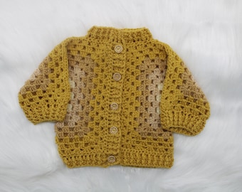 sale  hand made baby cardigan/crochet baby cardigan/,granny square cardigan/new baby clothes/ winter cardigan/mustard cream stone