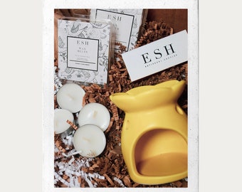 Wax Melt Gift Set Including Wax Melts, Ceramic Wax Burner, Tea lights, and Custom Matches |