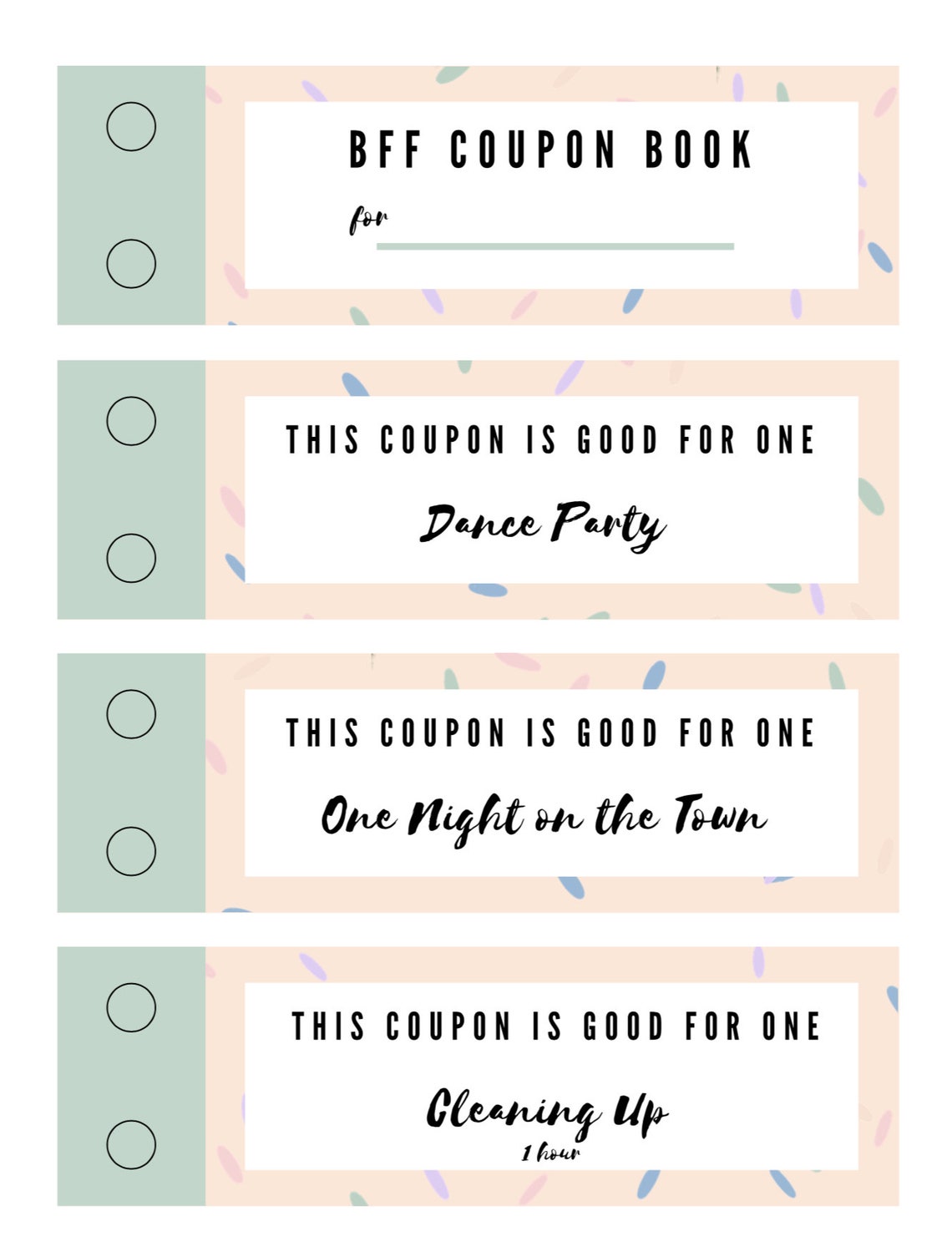 BFF Coupon Book Digital File Printable Stationary Best Etsy