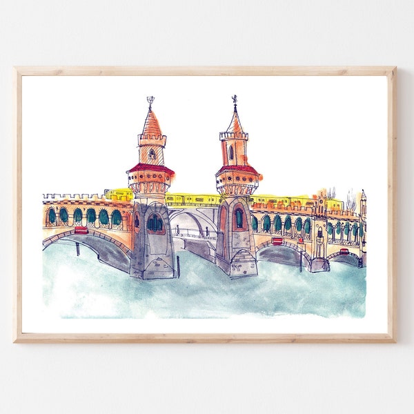 BERLIN Oberbaum BRIDGE PAINTING/ Giclee Fine Art Print - Drawing, Mixed Media Painting - Kreuzberg - contemporary affordable art for home