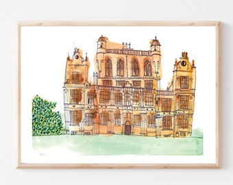 WOLLATON HALL PAINTING Giclee Fine Art Print - Drawing, Sketch, Mixed Media painting – Nottingham - contemporary affordable art for the home