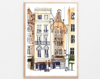 LONDON TALL BUILDINGS Painting Giclee Fine Art Print - Art, Drawing, Mixed Media painting - England - contemporary affordable art for home