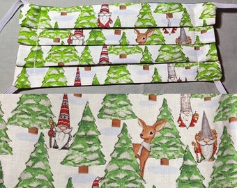 Winter Santa Gnomes and Deer in Snowy Christmas Forest Soft Cotton Face Mask Covering