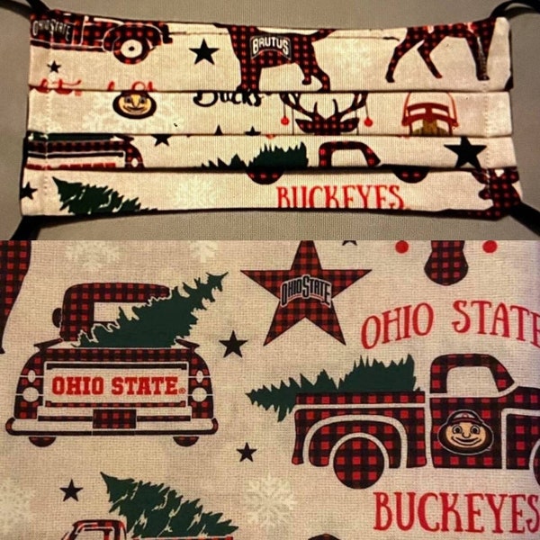 OSU Face Mask Made with Licensed Ohio State University Buckeyes Fabric, Christmas Holiday Soft Cotton Face Mask