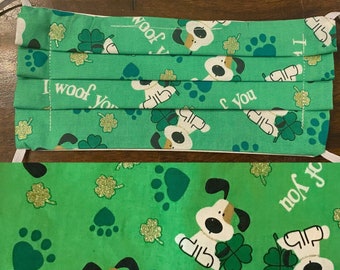 Puppy Dog St. Patrick's Day "I Woof You" Soft Cotton Face Mask Covering