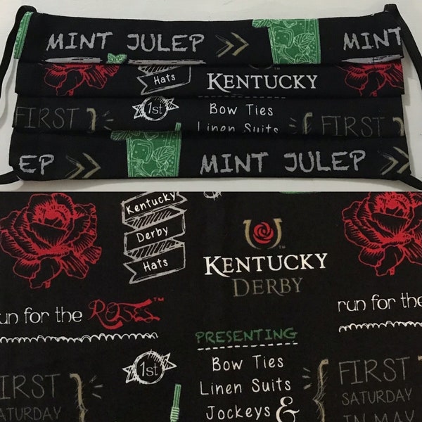 Derby Day! Kentucky Mint Julep! Face Mask Made with Licensed Kentucky Derby Fabric, Soft Cotton Face Mask Covering