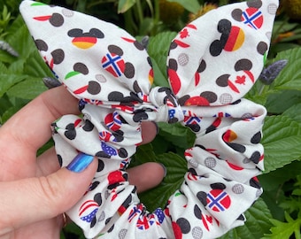 World Showcase Flags Mouse Heads Scrunchie