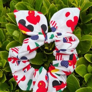 World Showcase Flags Mouse Heads Scrunchie