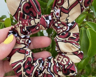 FSU Scrunchie Hair Tie Made with Licensed Florida State University Seminoles Noles Fabric, Soft Cotton