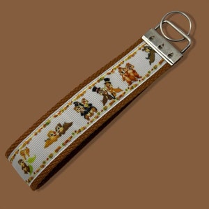 Keychain Made with Licensed Disney Chip and Dale Ribbon Wristlet
