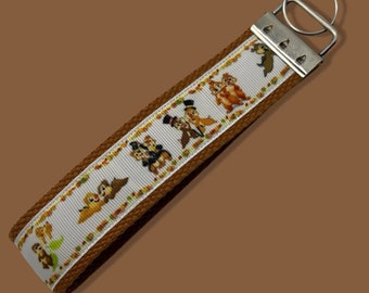 Keychain Made with Licensed Disney Chip and Dale Ribbon Wristlet