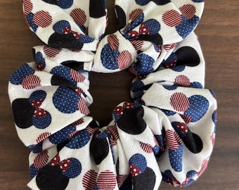 Scrunchie Made with Licensed Mickey and Minnie Mouse Patriotic Fabric, Red White and Blue Scrunchie