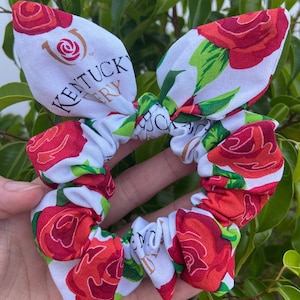 Derby Day! Scrunchie Bow Hair Tie Made with Licensed Kentucky Derby Fabric, Soft Cotton