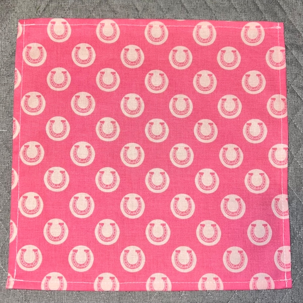 Pink Derby Day Horseshoe Polka Dots Pocket Square Made with Licensed Kentucky Derby Fabric, Soft Cotton