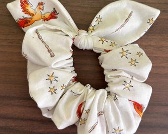 Scrunchie Made with Licensed Harry Potter Hogwarts Spells and Wands Icons Fabric