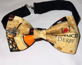 Adjustable Pre-Tied Derby Day Bourbon Bow Tie Made with Licensed Kentucky Derby Fabric, Soft Cotton