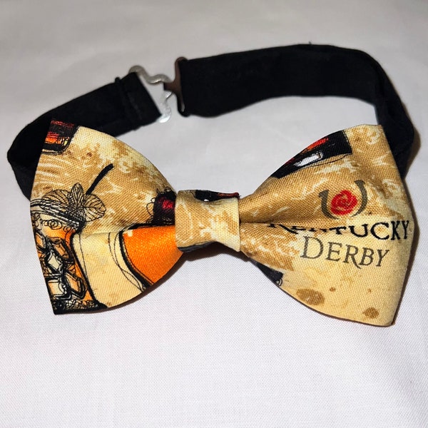 Adjustable Pre-Tied Derby Day Bourbon Bow Tie Made with Licensed Kentucky Derby Fabric, Soft Cotton