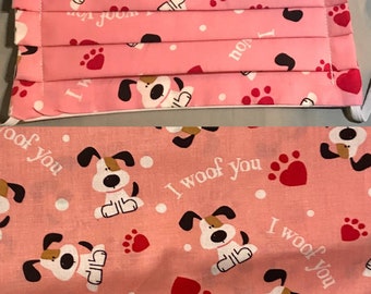 Puppy Dog Pink "I Woof You" Soft Cotton Face Mask Covering