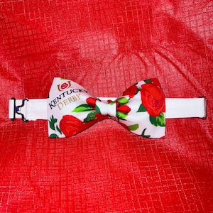 Adjustable Pre-Tied Derby Day Roses Bow Tie Made with Licensed Kentucky Derby Fabric, Soft Cotton