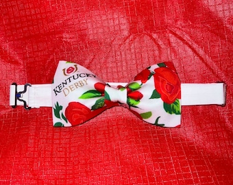 Adjustable Pre-Tied Derby Day Roses Bow Tie Made with Licensed Kentucky Derby Fabric, Soft Cotton