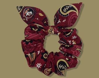 FSU Scrunchie Hair Tie Made with Licensed Florida State University Seminoles Noles Fabric, Soft Cotton