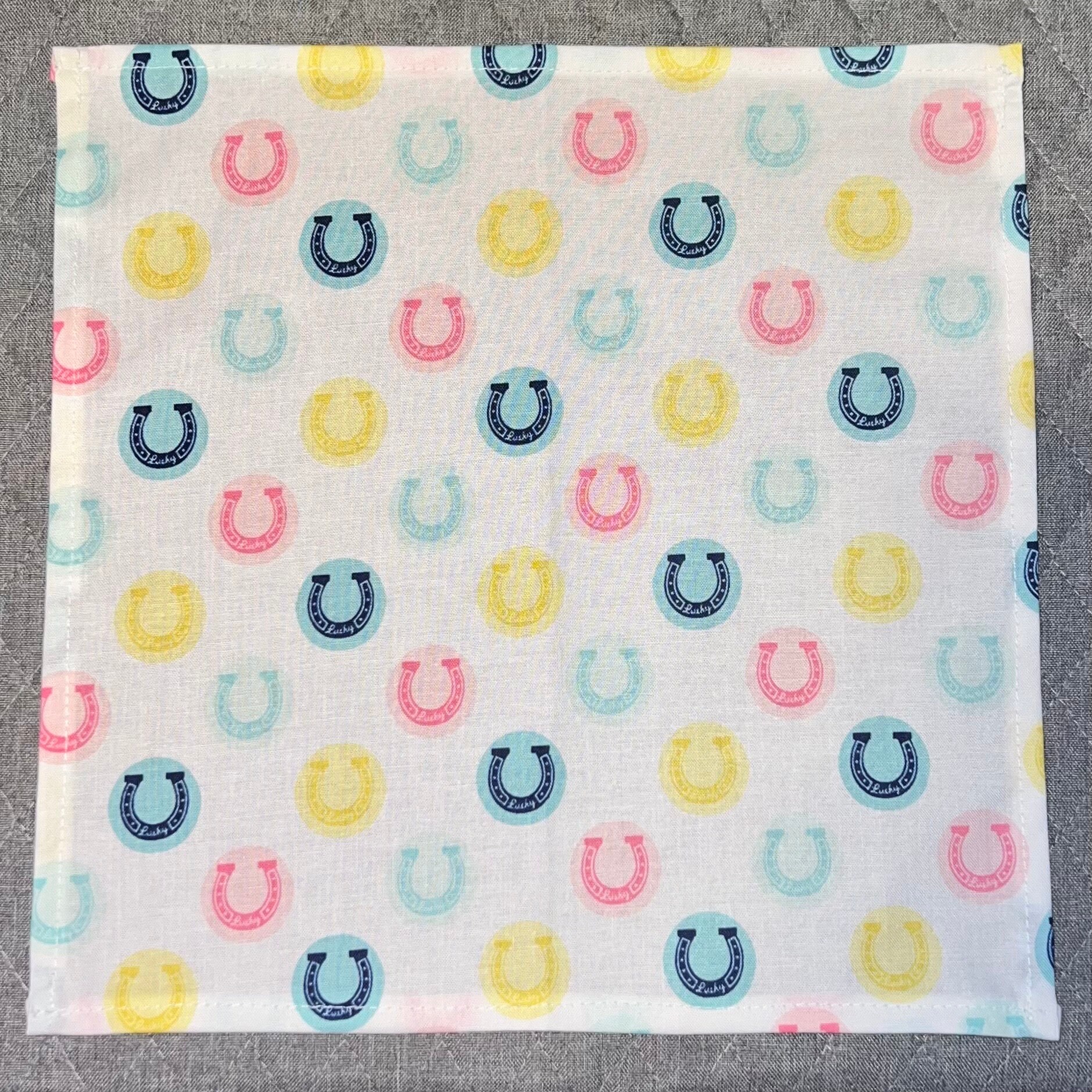Derby Day Colorful Lucky Horseshoes Square Made with Licensed Kentucky Derby Fabric, Soft Cotton