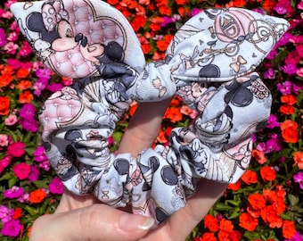 Scrunchie Made with Licensed Disney Mickey and Minnie Mouse Fairytale Wedding Fabric