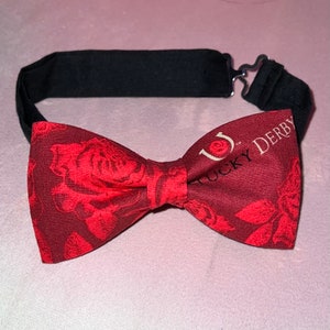 Limited Edition** Adjustable Pre-Tied Derby Day Red with Roses Bow Tie Made with Licensed Kentucky Derby Fabric, Soft Cotton