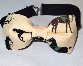 Adjustable Pre-Tied Derby Day Horses Bow Tie Made with Licensed Kentucky Derby Fabric, Soft Cotton
