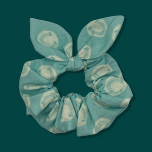 Aqua Teal Horseshoe Polka Dots Derby Day Scrunchie Made with Licensed Kentucky Derby Fabric, Derby Day Themed Scrunchie