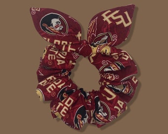 FSU Scrunchie Hair Tie Made with Licensed Florida State University Seminoles Noles Fabric, Soft Cotton