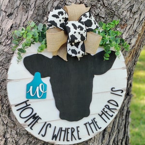 Cow Head Home is Where the Herd is | Personalized Door Sign | Front ...