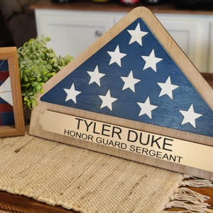 Patriotic Military and Law Enforcement Commemorative Plaque Folded Custom Flag Memorial Piece Graduation Retirement Gift Personalized