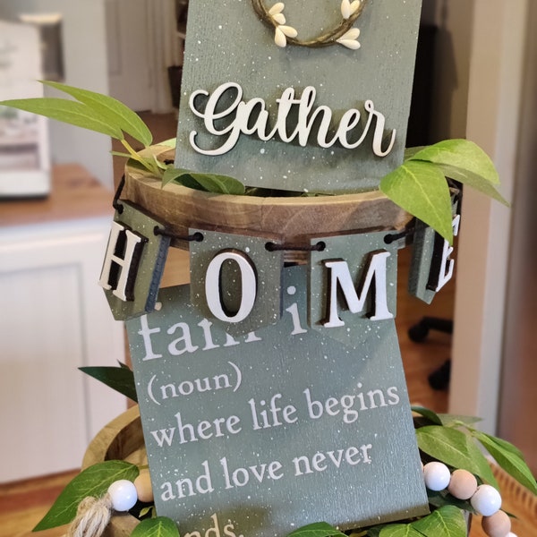 Home Sweet Home Tier Tray Set | Rustic | Cottage | Mini Signs | Everyday Decor | Gift | Housewarming | DIY | Gather | Home | Custom | Family